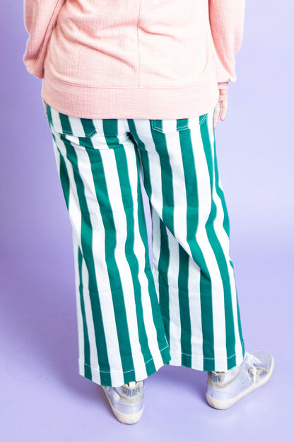 Mica Green Striped Cropped Wide Leg