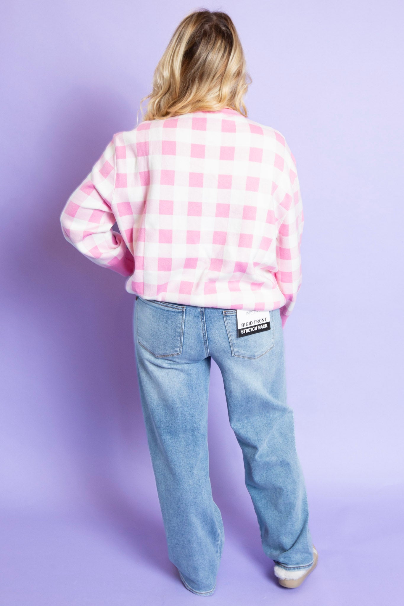 QUEEN OF SPARKLES | Pink & White Gingham Print Licensed Glinda Sweater