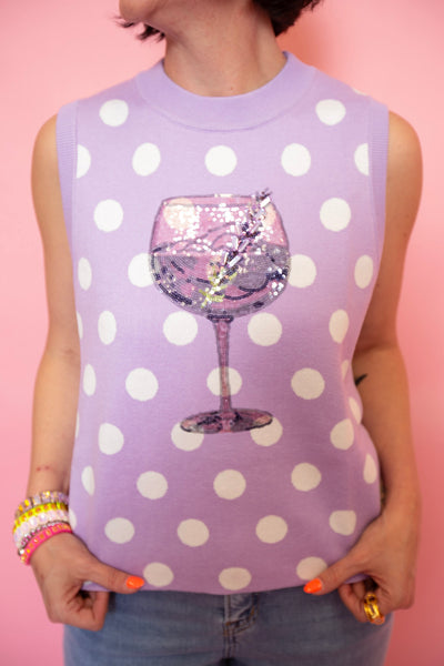 QUEEN OF SPARKLES | Purple & White Polka Dot Cocktail Knit Tank