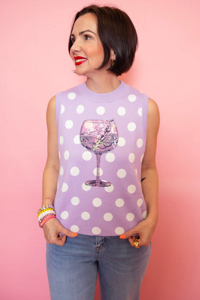 QUEEN OF SPARKLES | Purple & White Polka Dot Cocktail Knit Tank