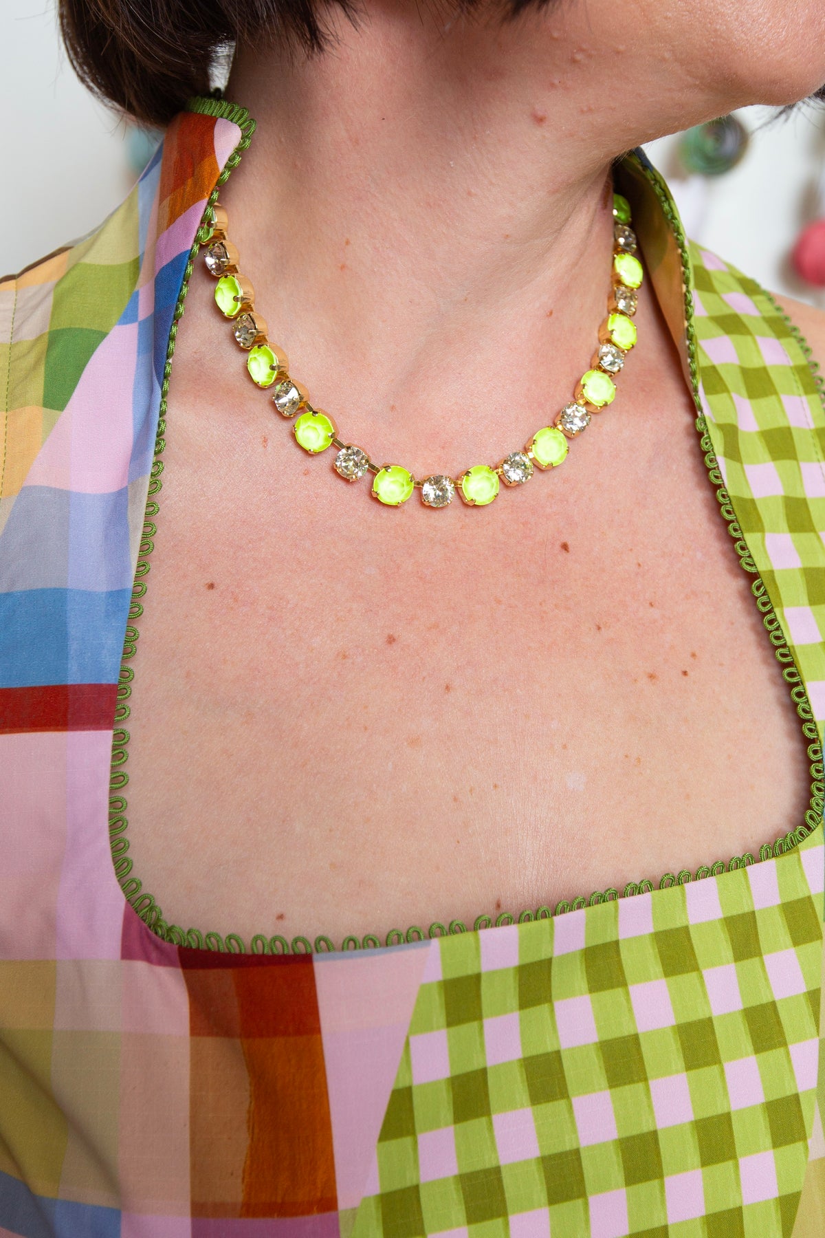 Yellow and Clear crystal Necklace 15 inches