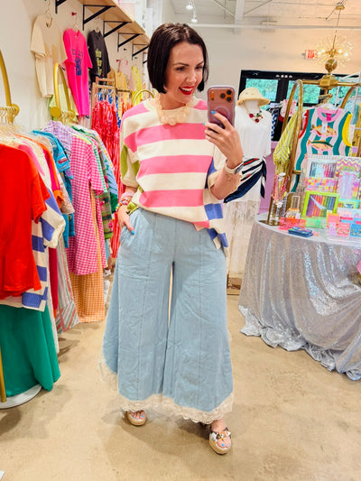 Wide Leg Tulip Lace Hem Jeans