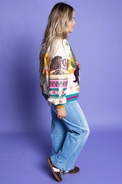 QUEEN OF SPARKLES | Multi Vintage Cowboy Santa Sweatshirt