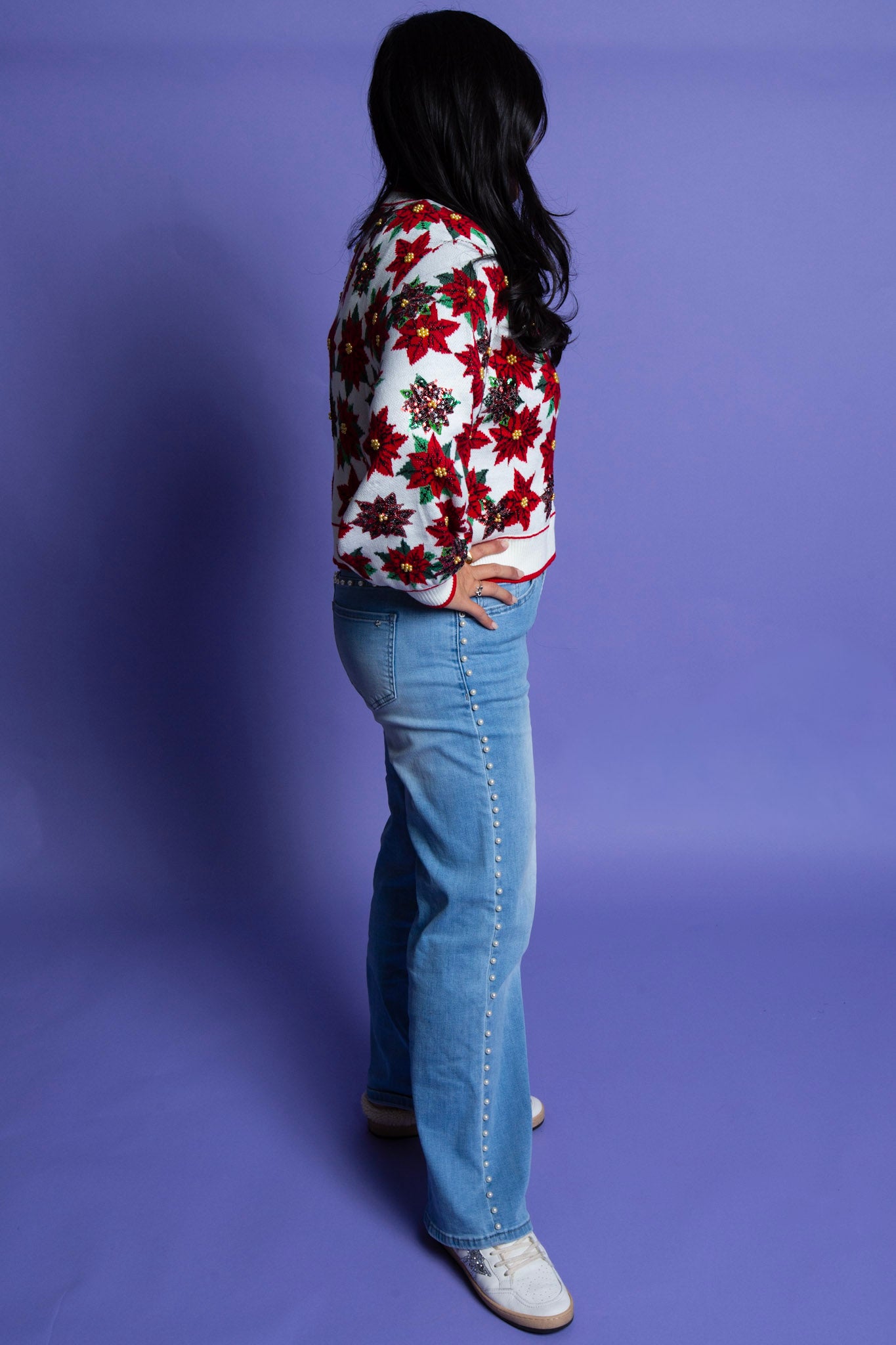 QUEEN OF SPARKLES | Poinsettia Button Up Cardigan