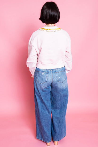 QUEEN OF SPARKLES | Pink Hearts Charm Necklace Sweatshirt