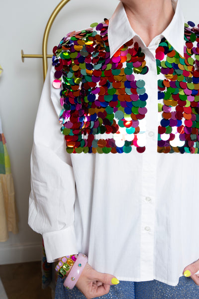 Queen Of Sparkles | Multi Color Sequin Button Down