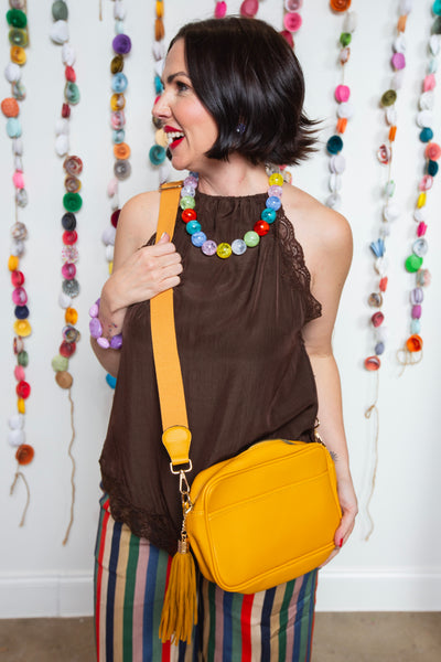 Tassel Rectangle Faux Leather Bag | Yellow