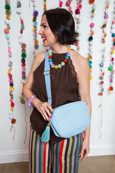 Tassel Rectangle Faux Leather Bag | Light Blue