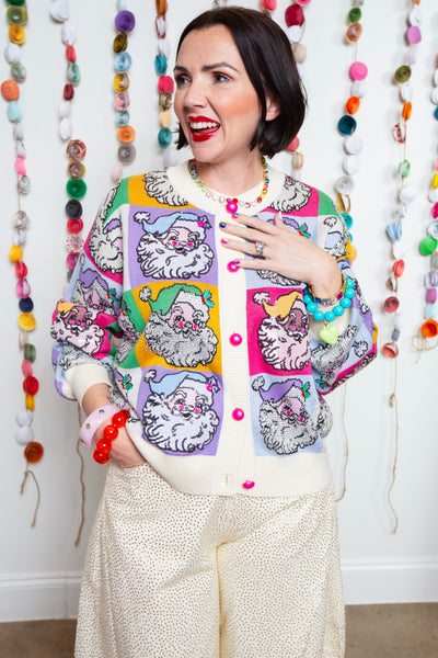 Queen Of Sparkles | Pastel Colorblock Santa Button Up Cardigan