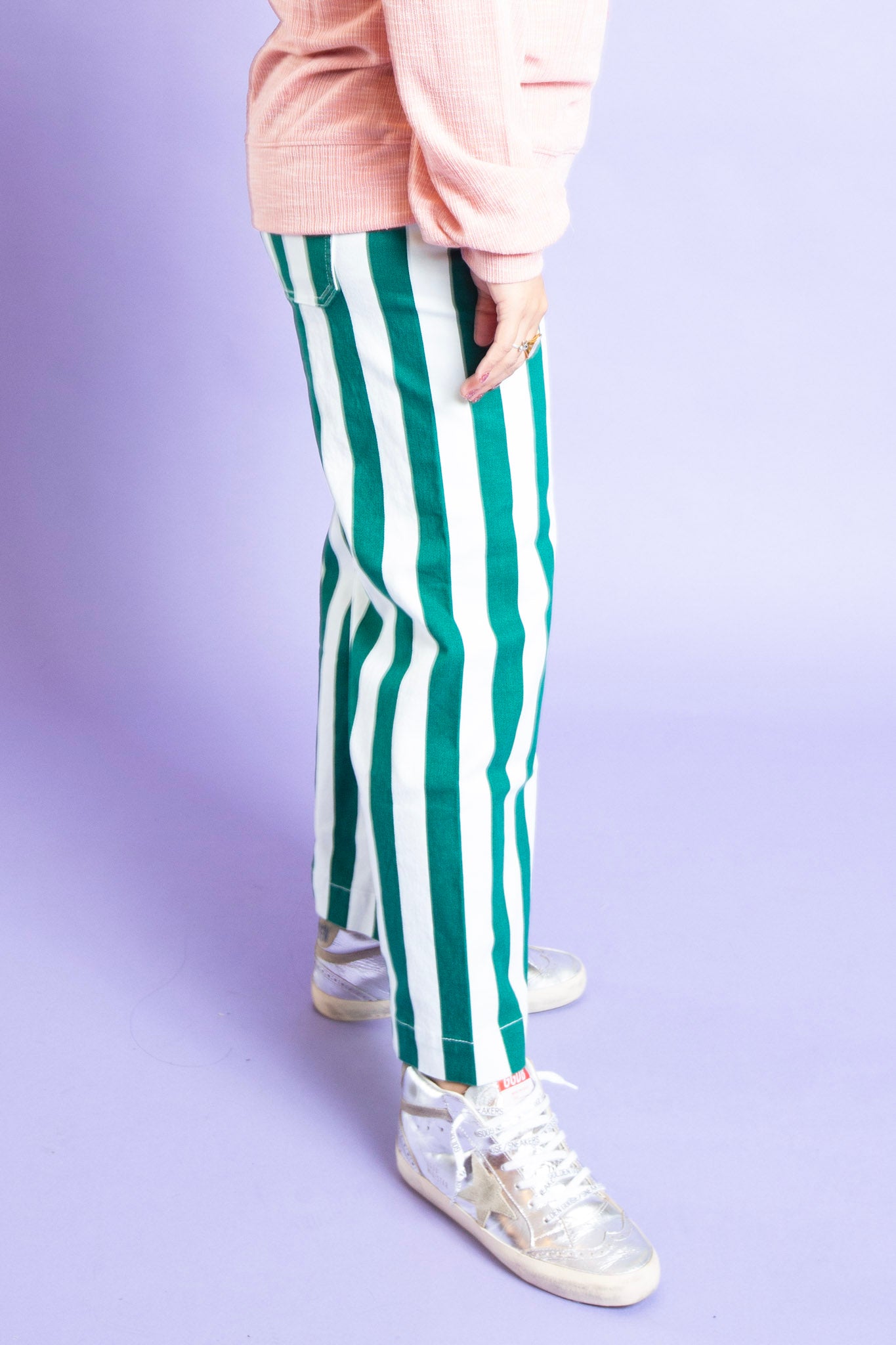 Mica Green Striped Cropped Wide Leg