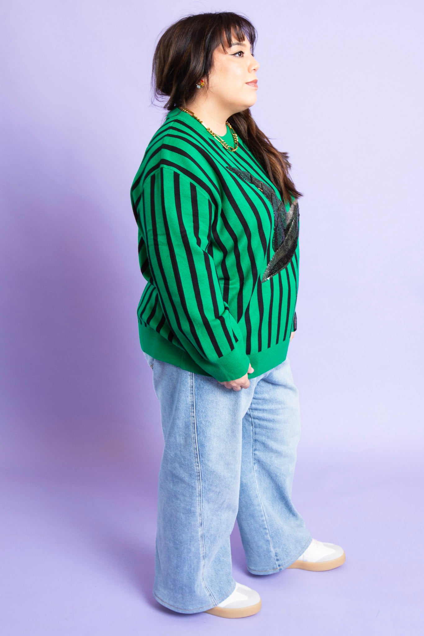 QUEEN OF SPARKLES | Black and Green Striped Hat Sweater Elphaba Licensed