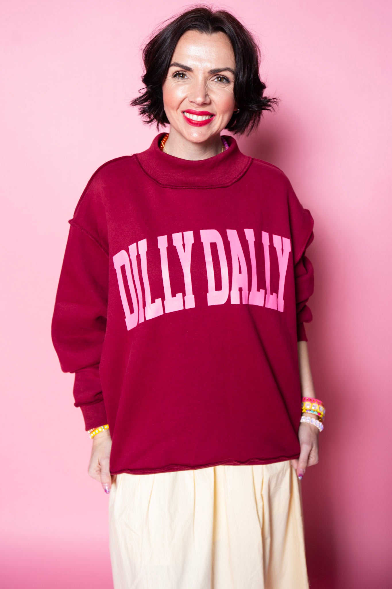 Dilly Dally Mockneck Sweatshirt | Burgundy