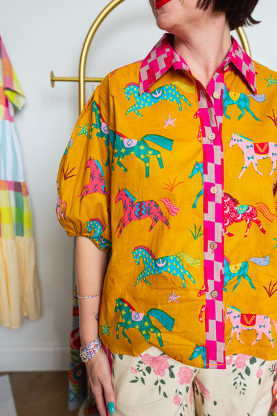 Pink Pony Club Button Down Top | Puff Sleeve Yellow