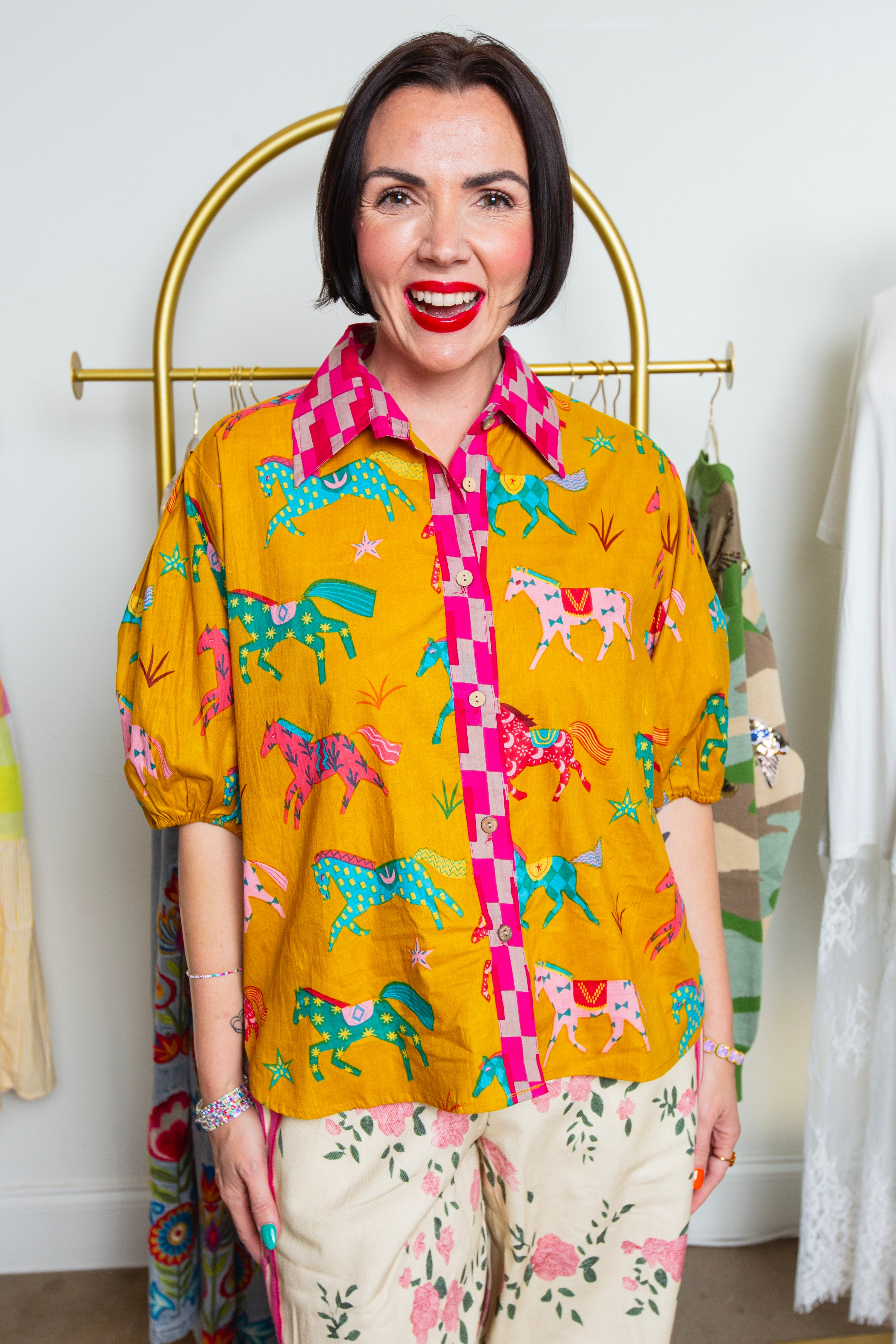 Pink Pony Club Button Down Top | Puff Sleeve Yellow