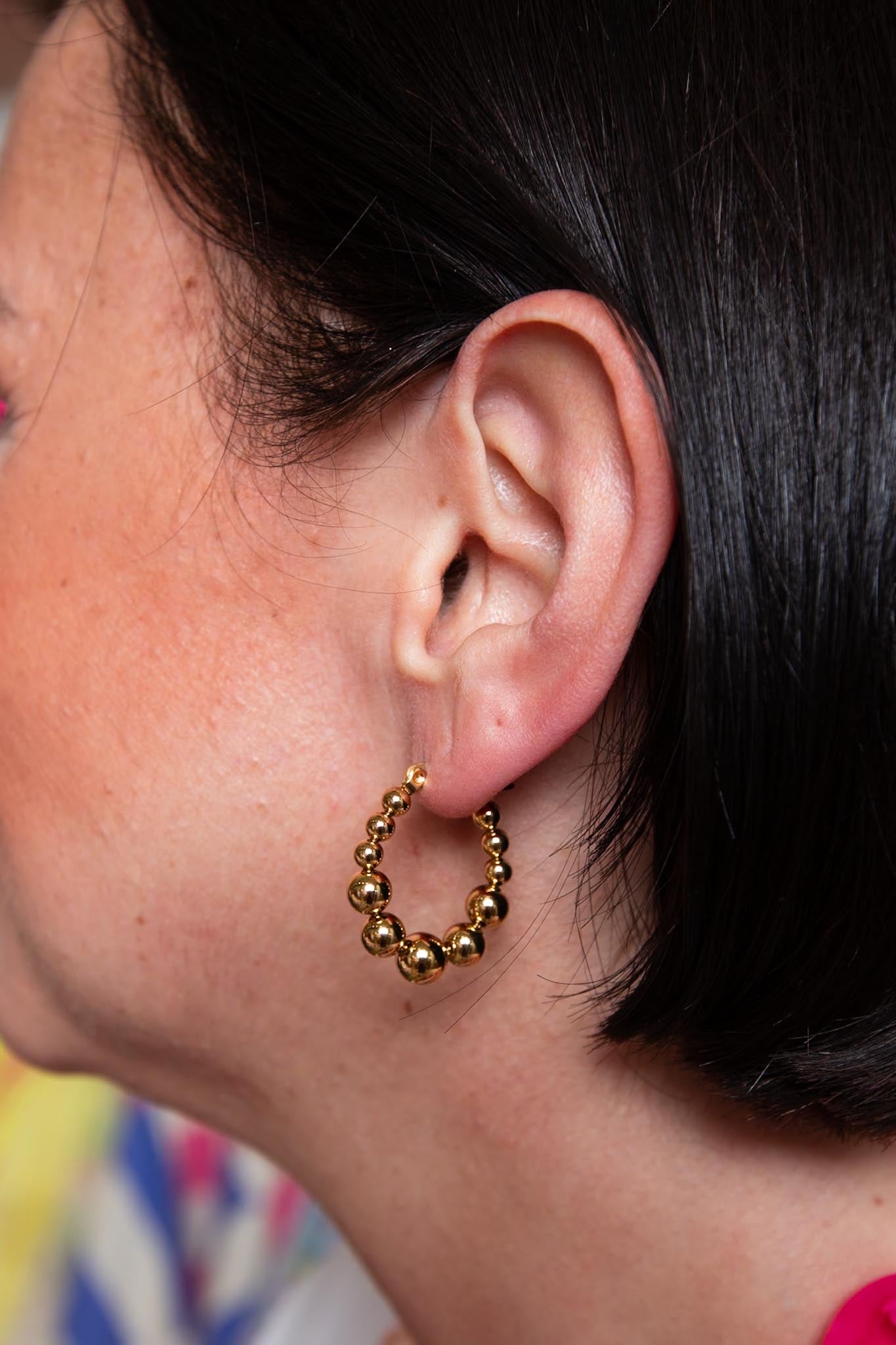 Gold Beaded Hoop | Water Resistant Stainless Steel