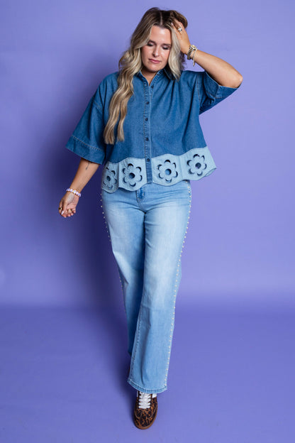 True Flowers Denim Top