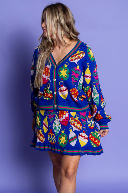 QUEEN OF SPARKLES | Royal Blue Ornament Cardigan