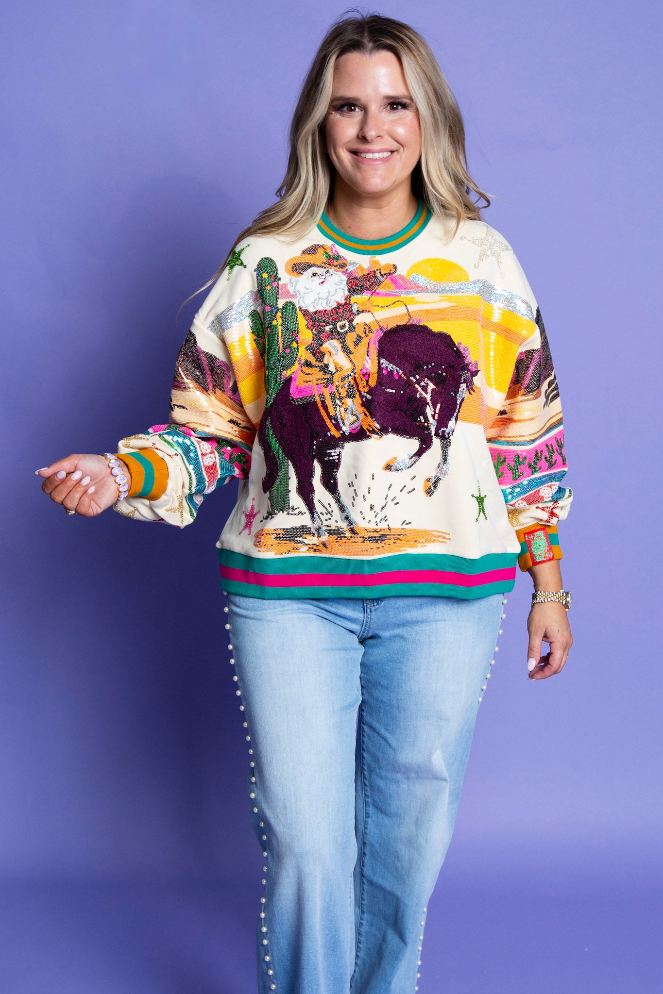 QUEEN OF SPARKLES | Multi Vintage Cowboy Santa Sweatshirt