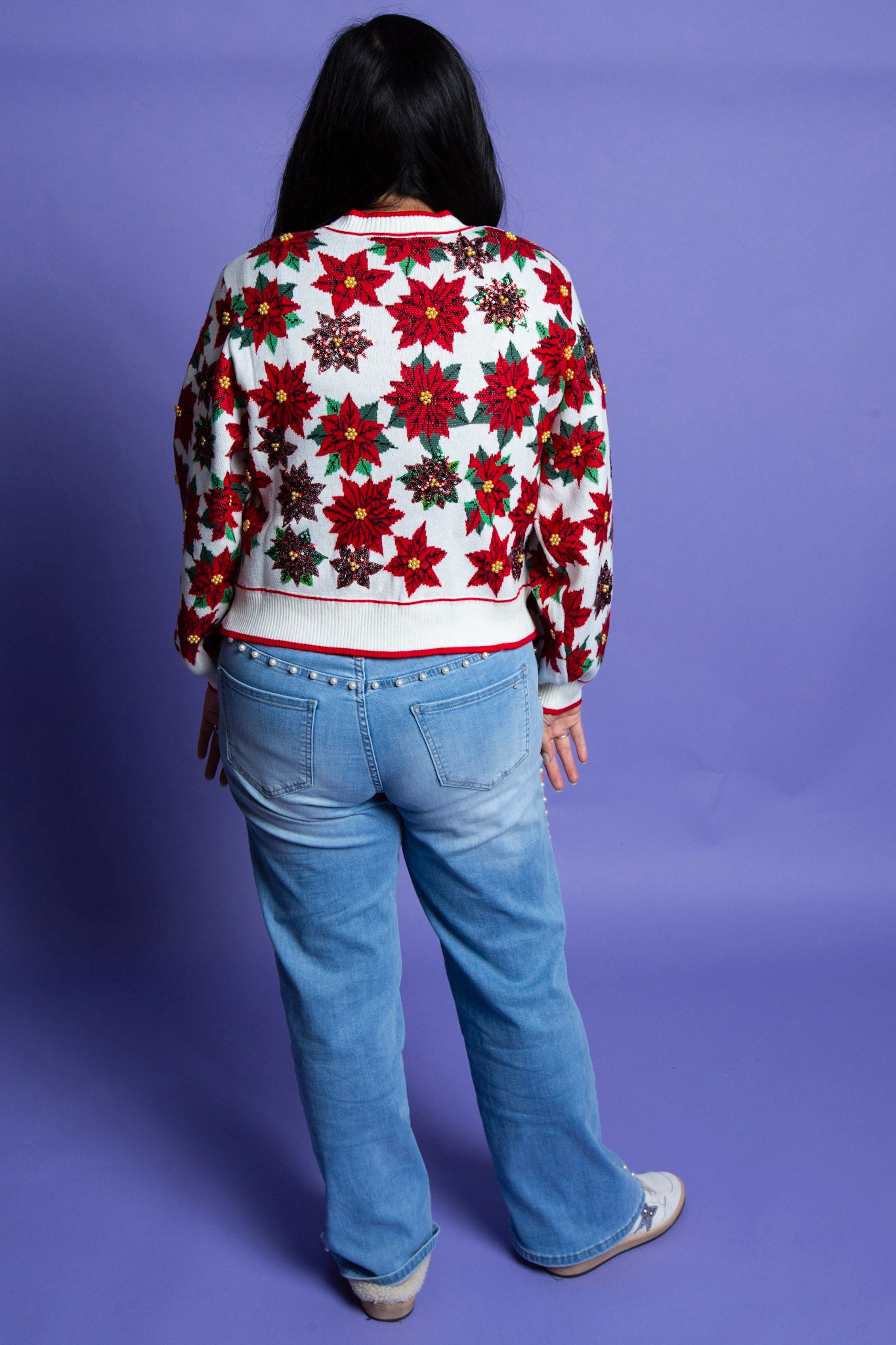 QUEEN OF SPARKLES | Poinsettia Button Up Cardigan