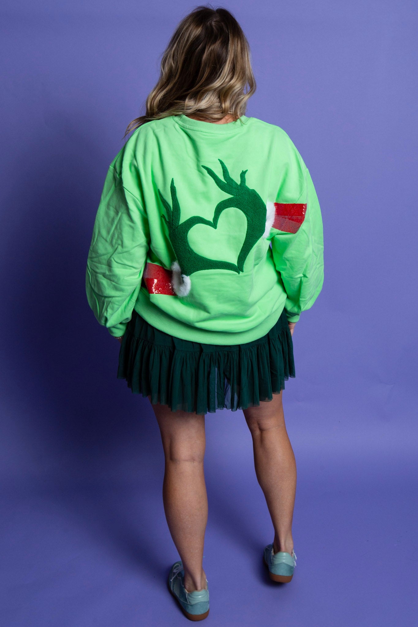 QUEEN OF SPARKLES | Grinch Heart Hands Sweatshirt