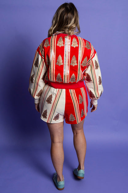 QUEEN OF SPARKLES | Red & Ivory Striped Cookie Sweatshirt