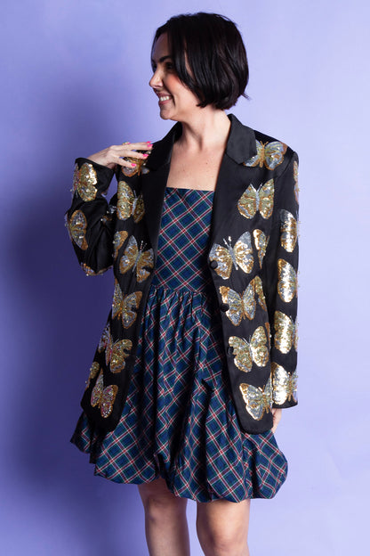 Queen of Sparkles | Black & Gold Sequin Butterfly Blazer