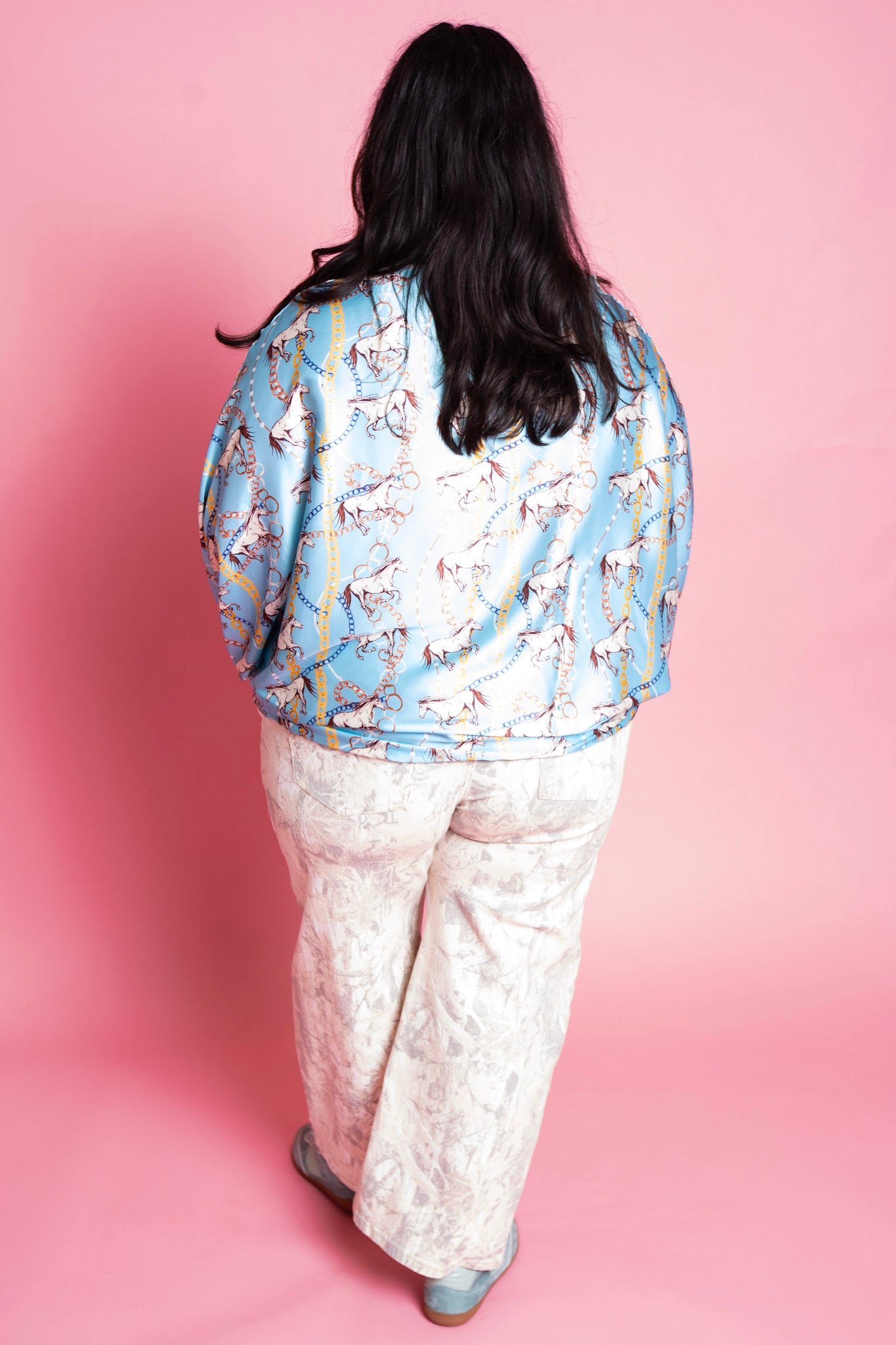 Beulah Style | Chris Multicolor Chain & Horse Printed Satin Blouse