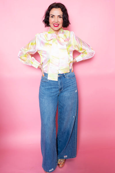 Brianna Cannon | Geometric Button Down Blouse With Bow