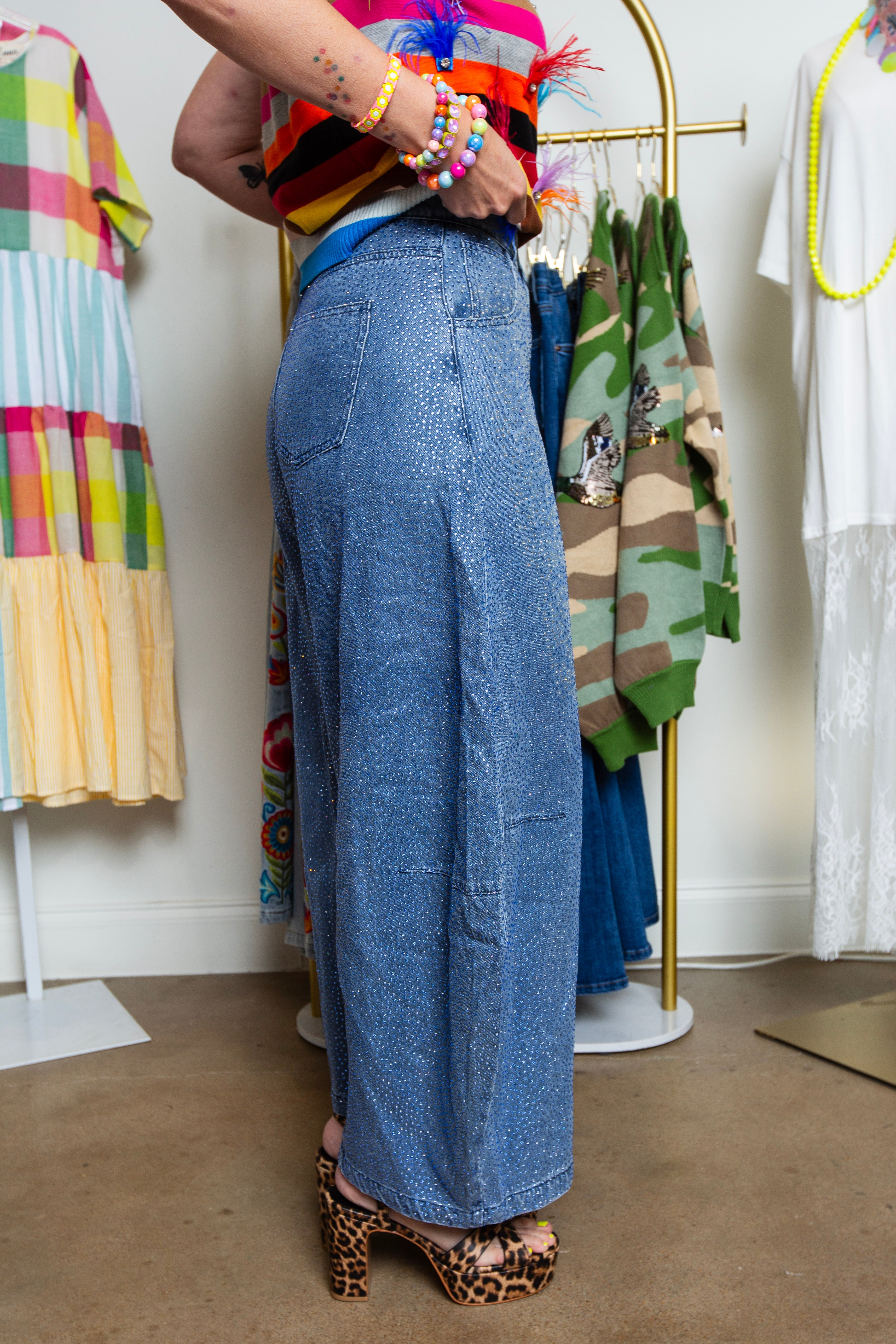 Queen Of Sparkles | Rhinestone Barrel Jeans