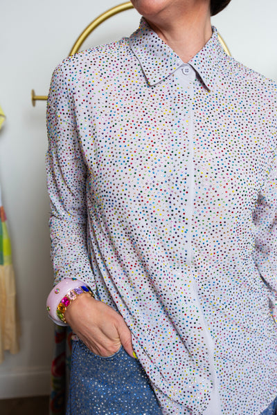 Queen Of Sparkles | Light Blue Multi Rhinestone Button Down