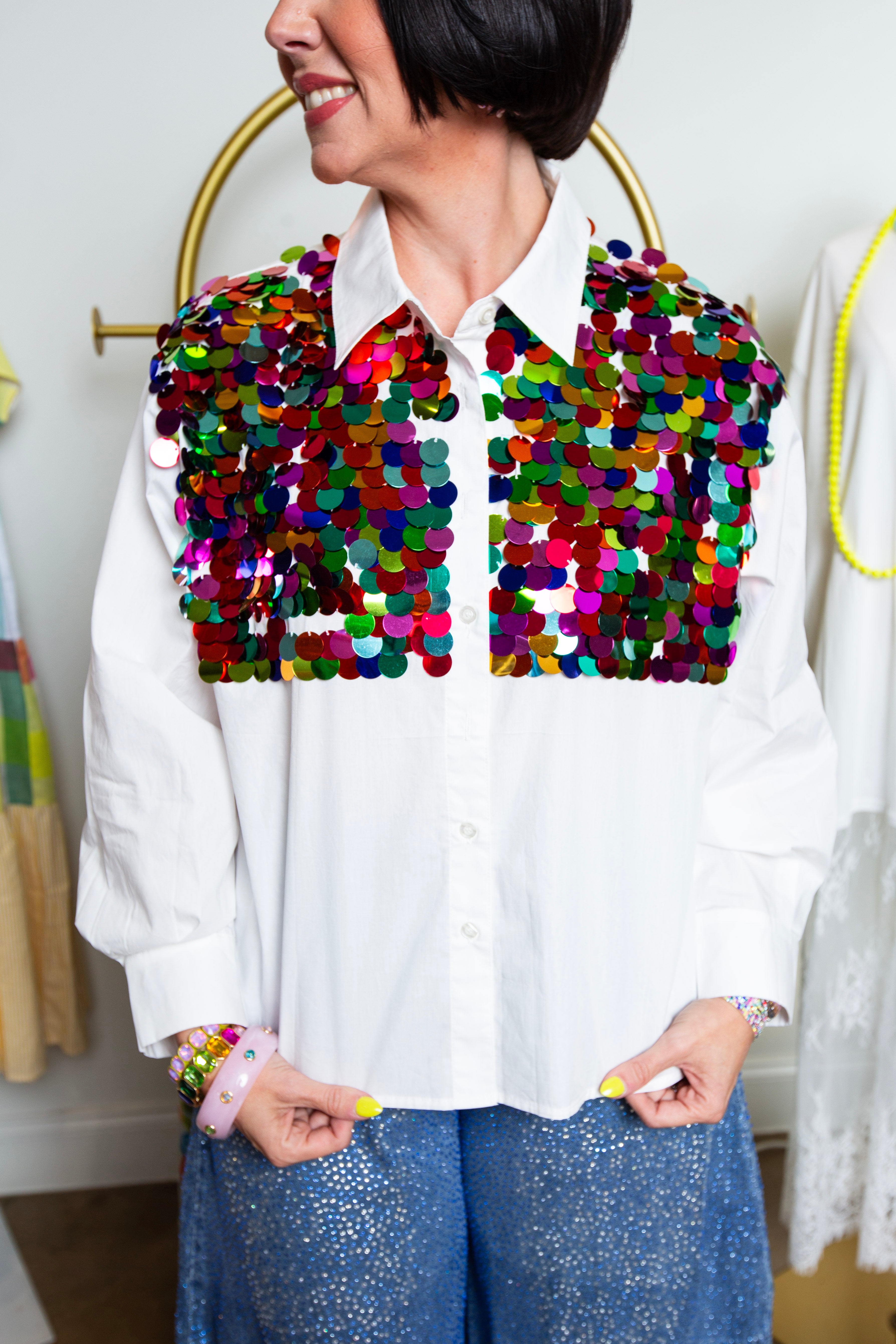 Queen Of Sparkles | Multi Color Sequin Button Down