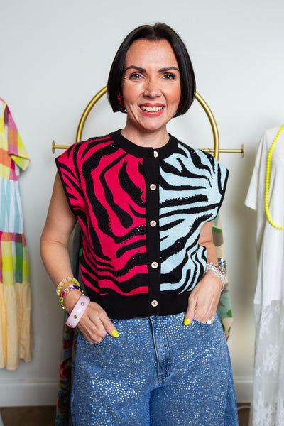Queen Of Sparkles | Colorblock Tiger Knit Vest
