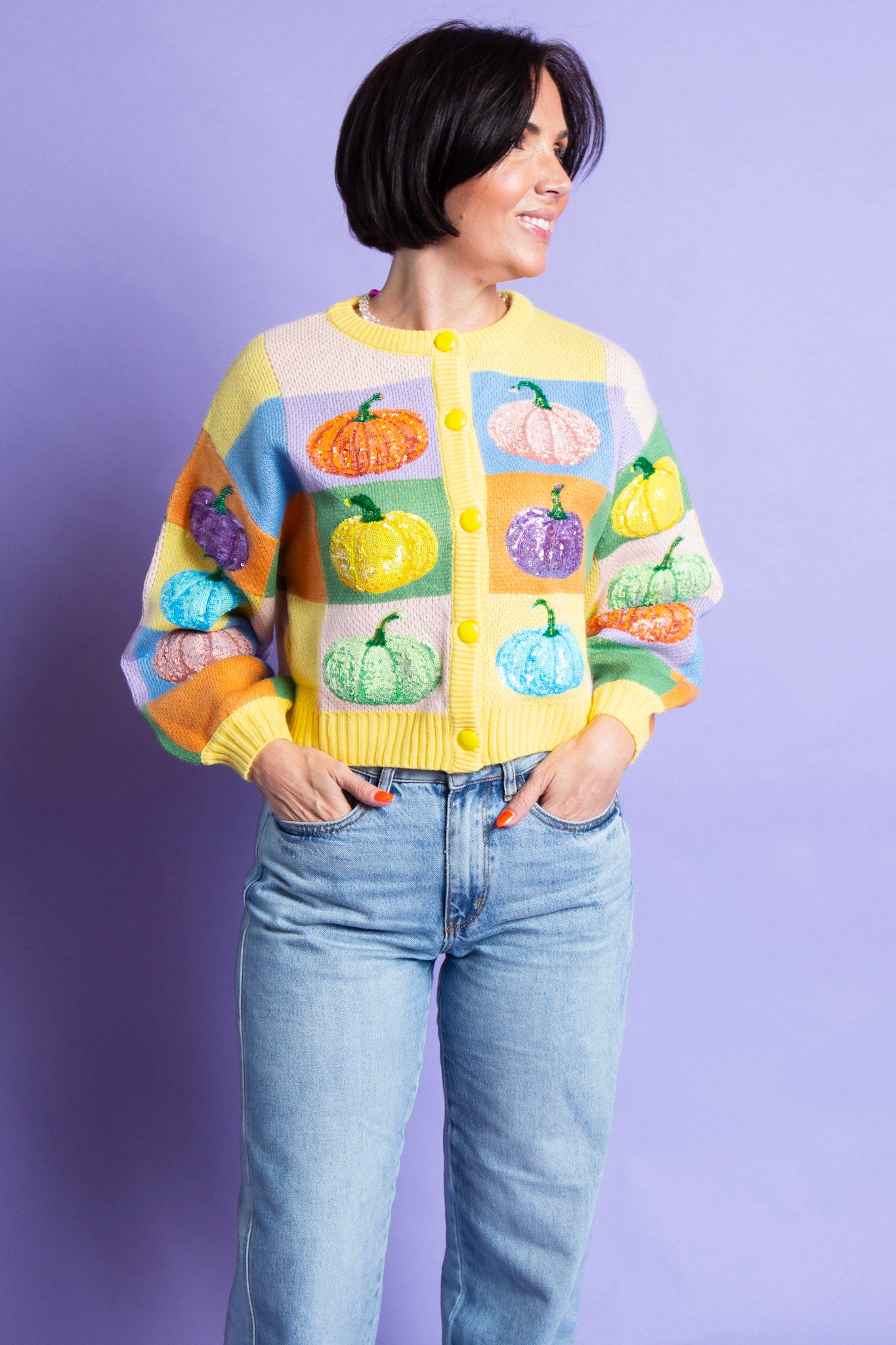 QUEEN OF SPARKLES | Pumpkin Color Block Cardigan