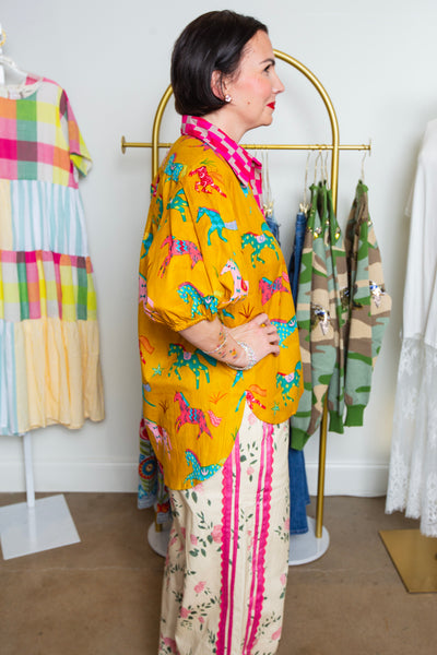 Pink Pony Club Button Down Top | Puff Sleeve Yellow