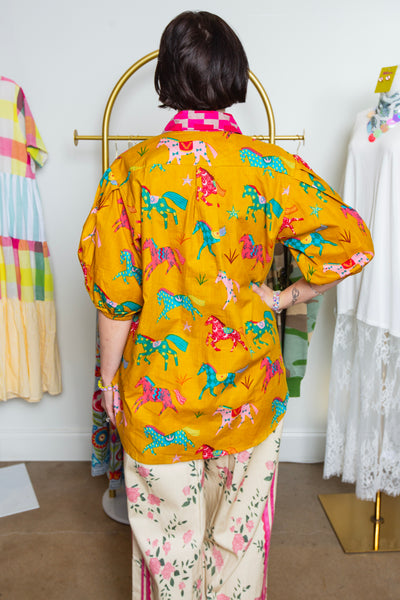 Pink Pony Club Button Down Top | Puff Sleeve Yellow