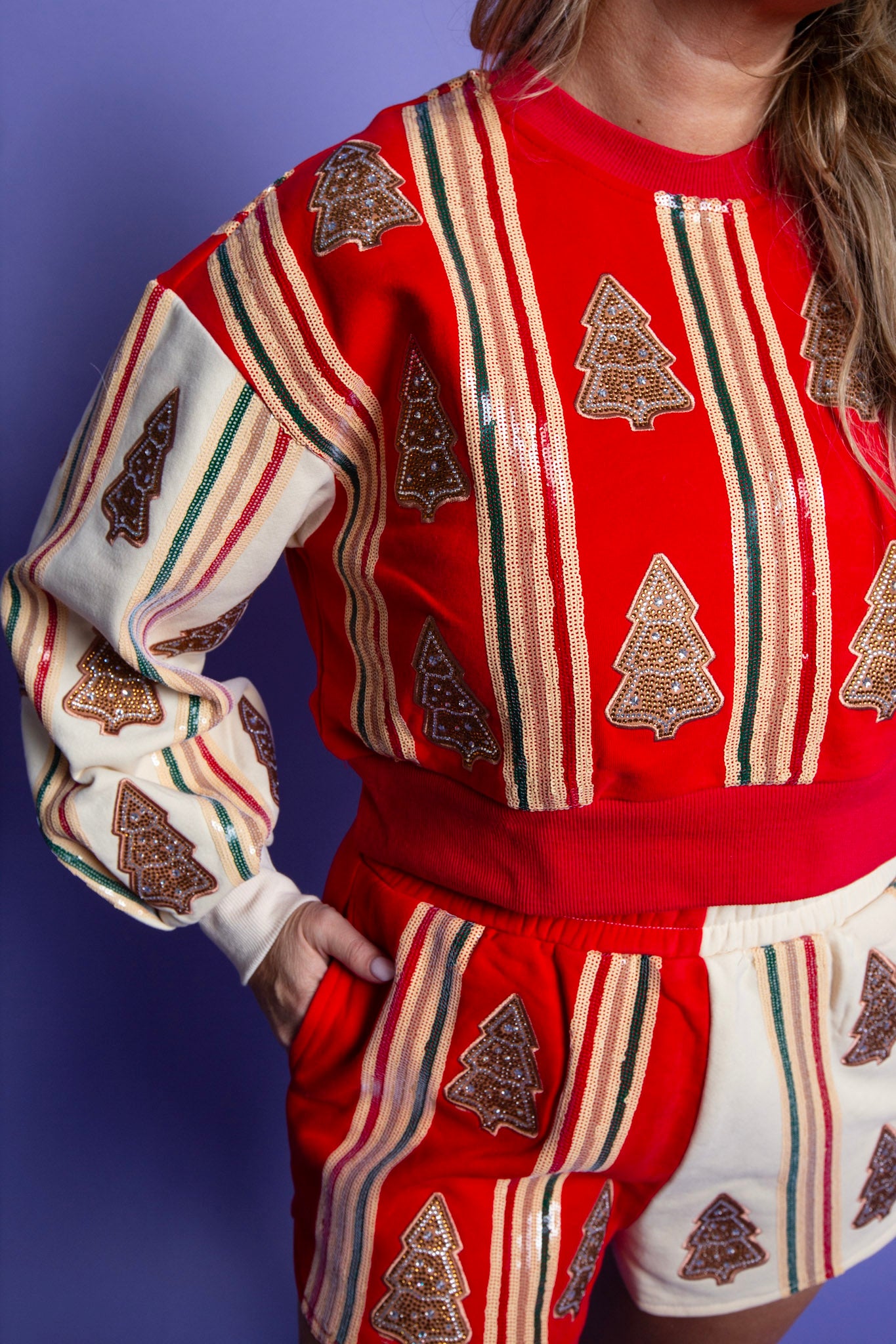 QUEEN OF SPARKLES | Red & Ivory Striped Cookie Sweatshirt