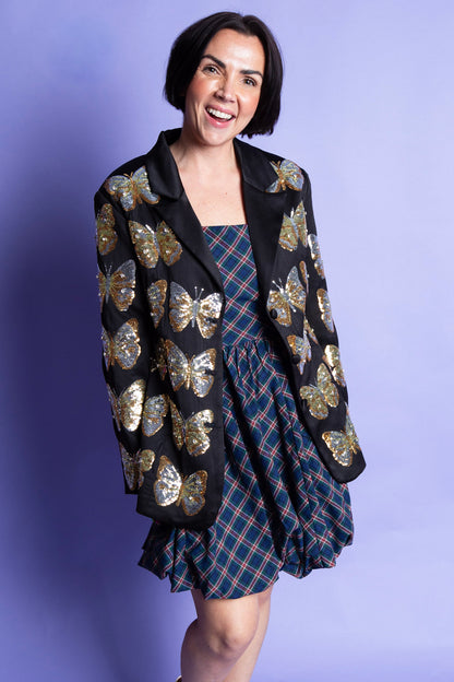 Queen of Sparkles | Black & Gold Sequin Butterfly Blazer