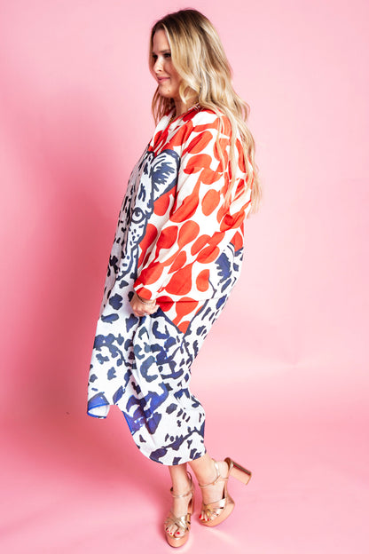 Beulah Style | Percy Animal & Abstract Printed Linen Maxi Shirt Dress
