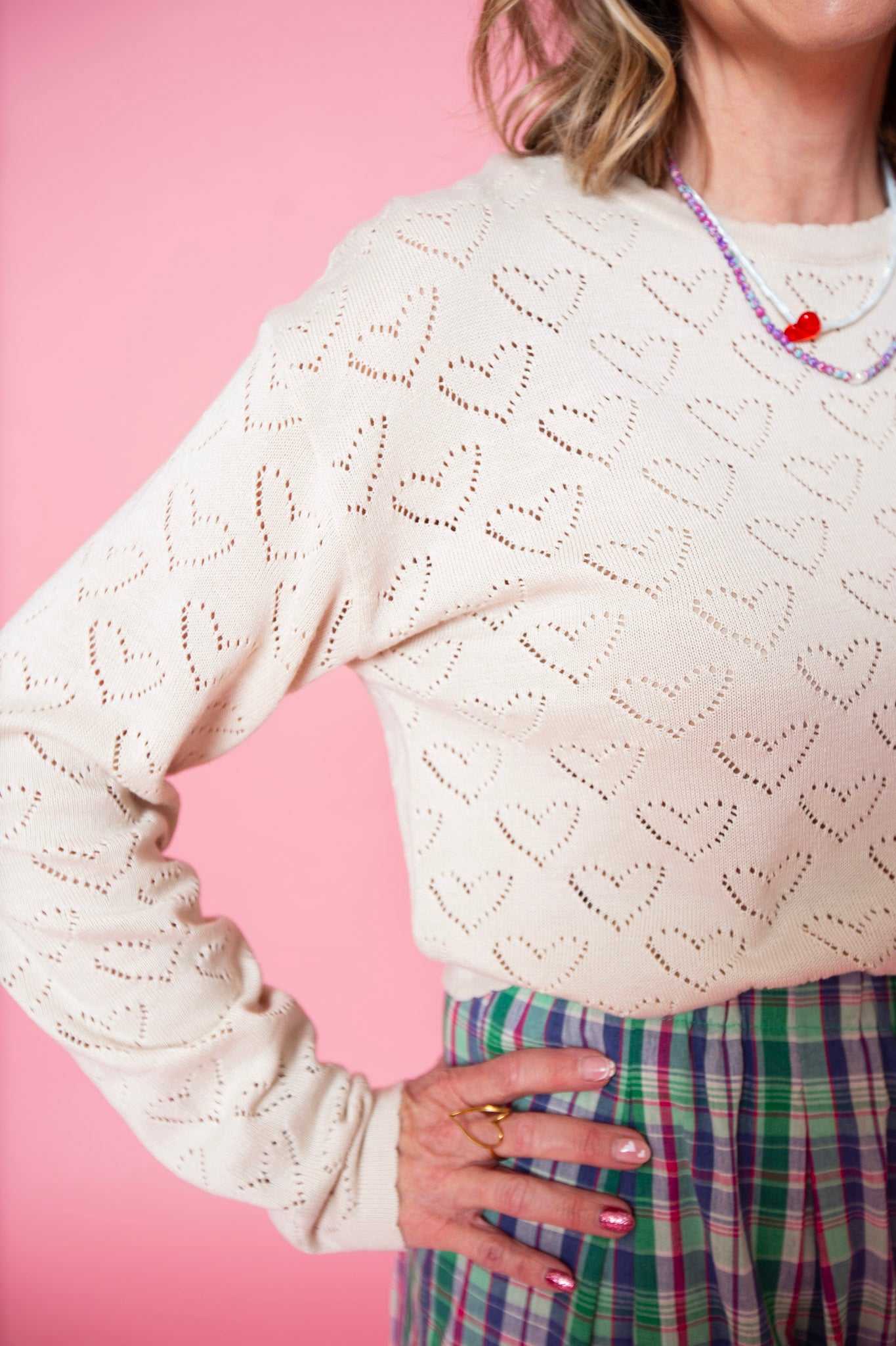 Heart Pointelle Lightweight Sweater