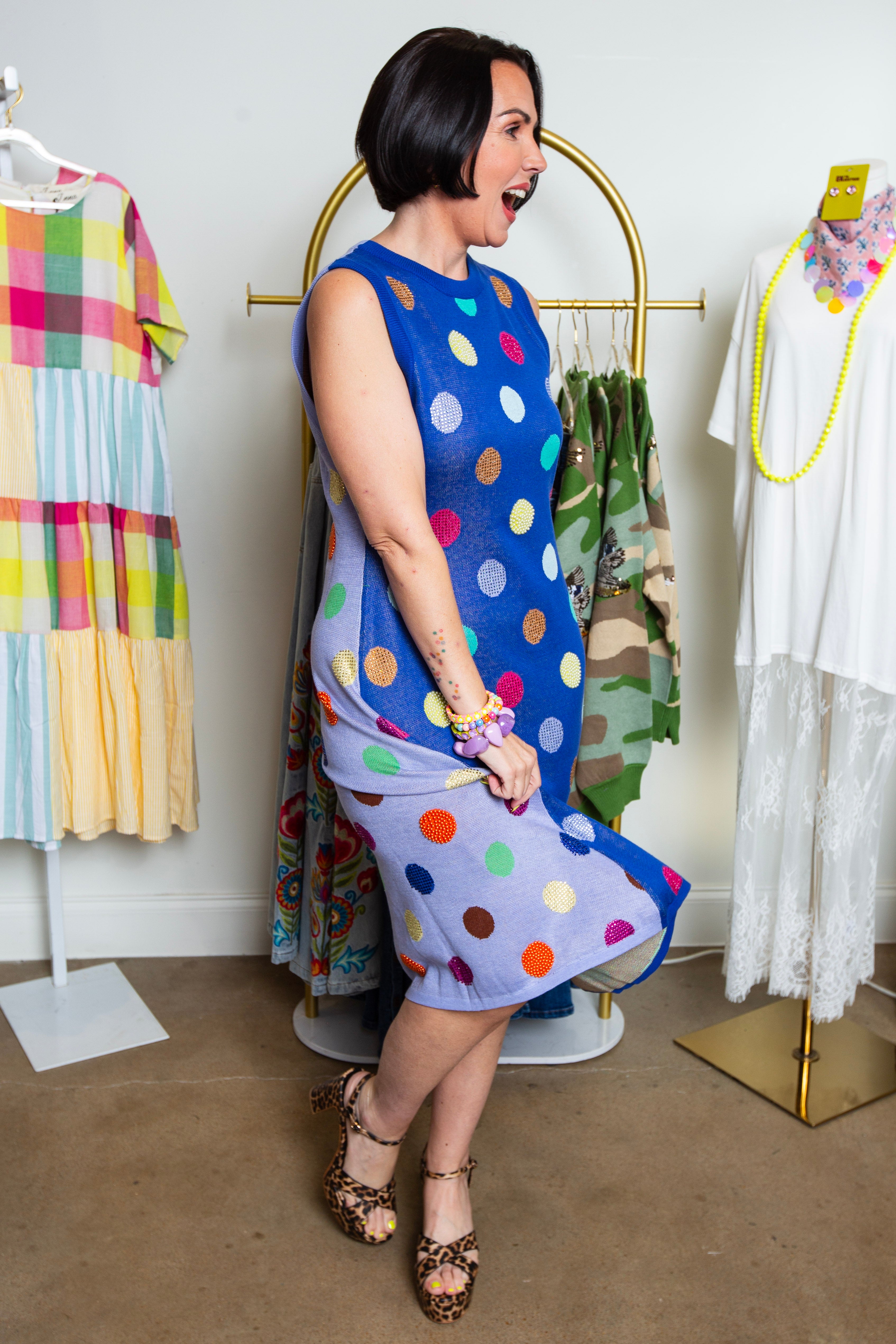 Queen Of Sparkles | Royal Multi Polka Dot Dress