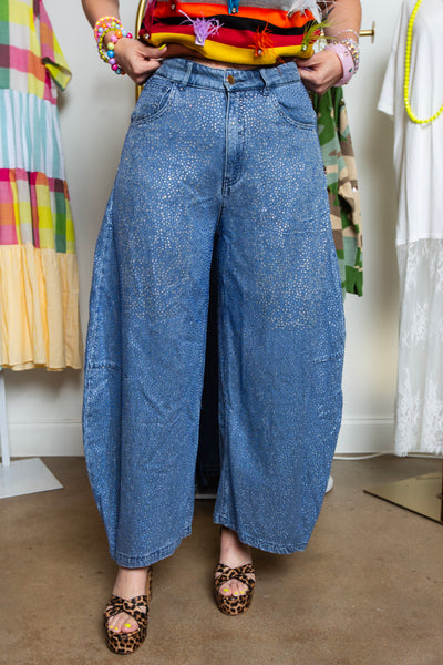 Queen Of Sparkles | Rhinestone Barrel Jeans