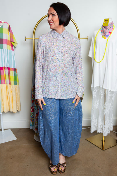 Queen Of Sparkles | Light Blue Multi Rhinestone Button Down