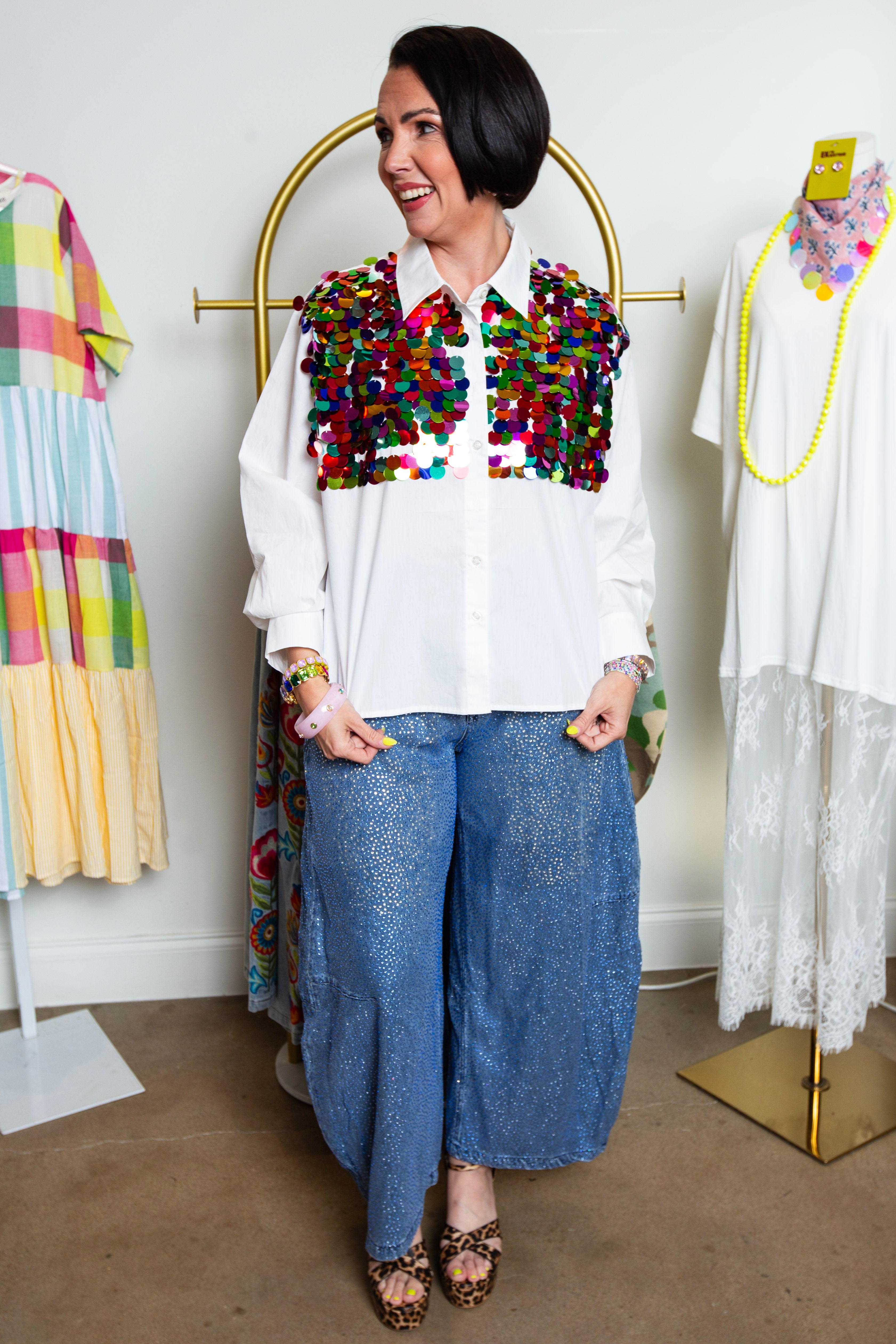 Queen Of Sparkles | Multi Color Sequin Button Down