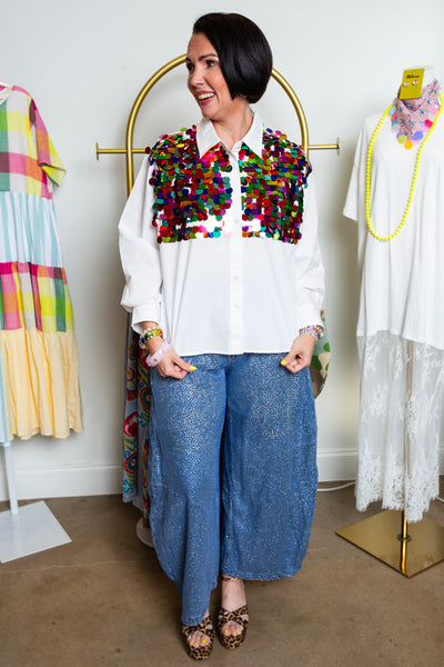 Queen Of Sparkles | Multi Color Sequin Button Down