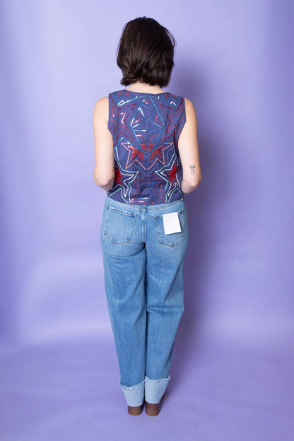 QUEEN OF SPARKLES | Navy Groovy Star Tie Tank