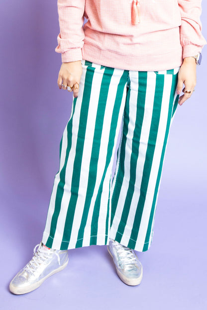 Mica Green Striped Cropped Wide Leg