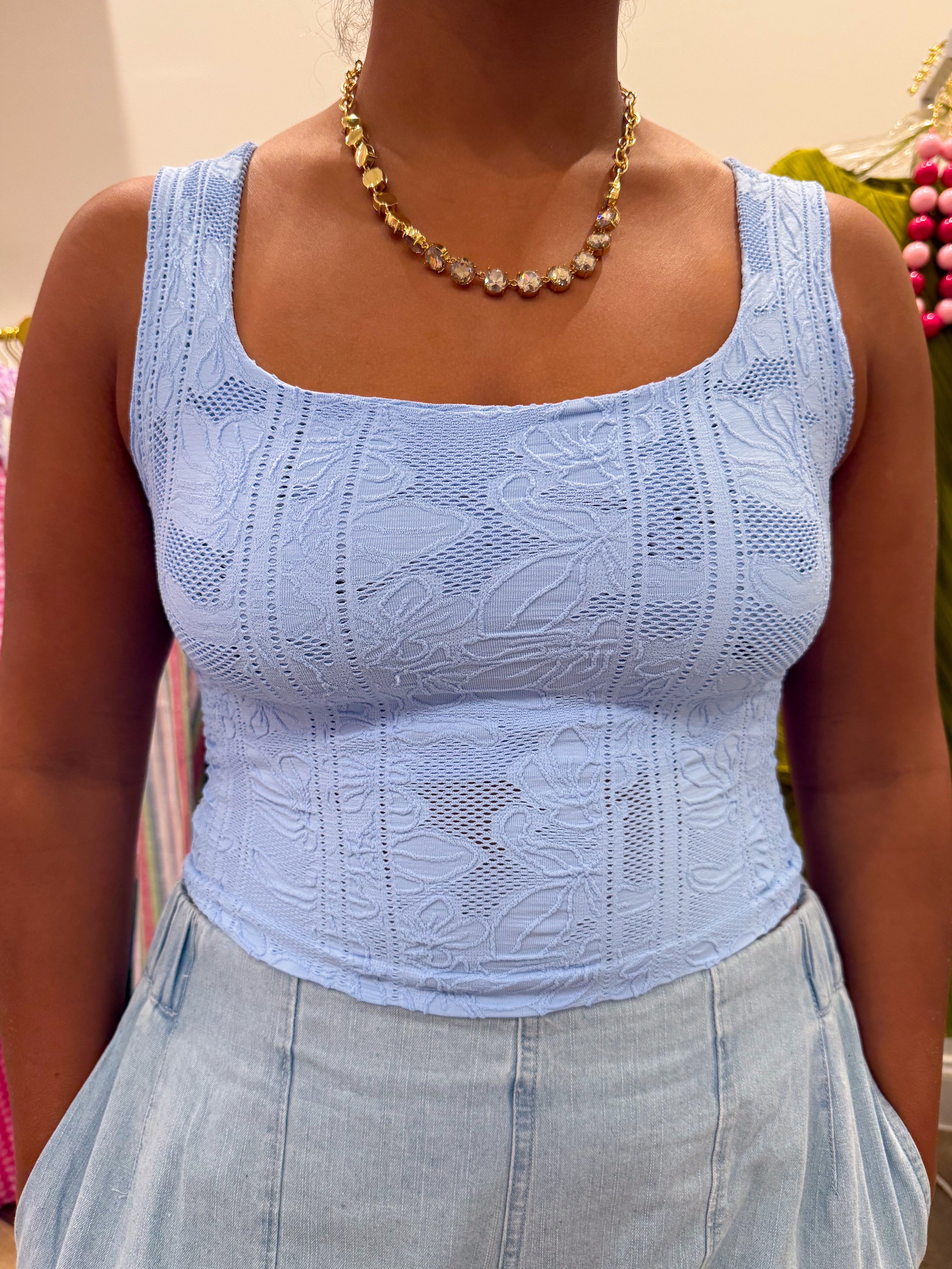 Double Lace Square Crop Top | Serene Blue