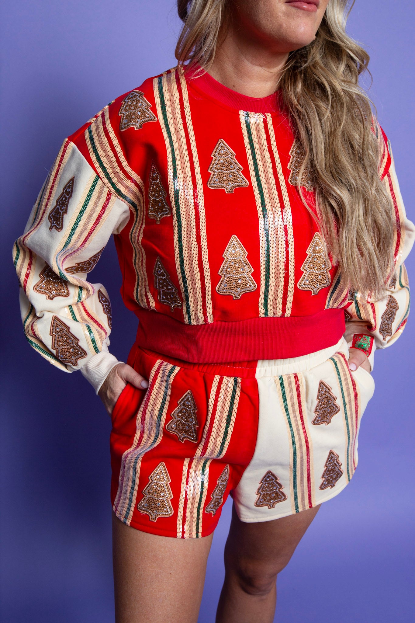 QUEEN OF SPARKLES | Red & Ivory Striped Cookie Sweatshirt