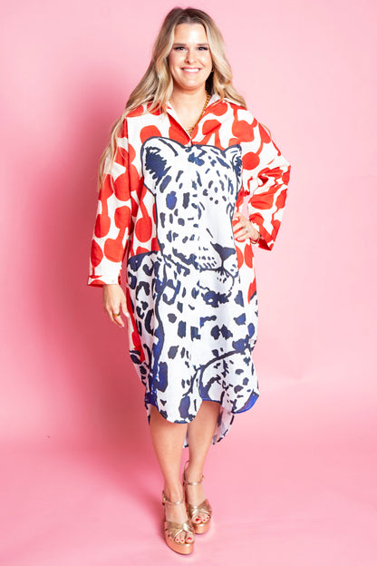 Beulah Style | Percy Animal & Abstract Printed Linen Maxi Shirt Dress