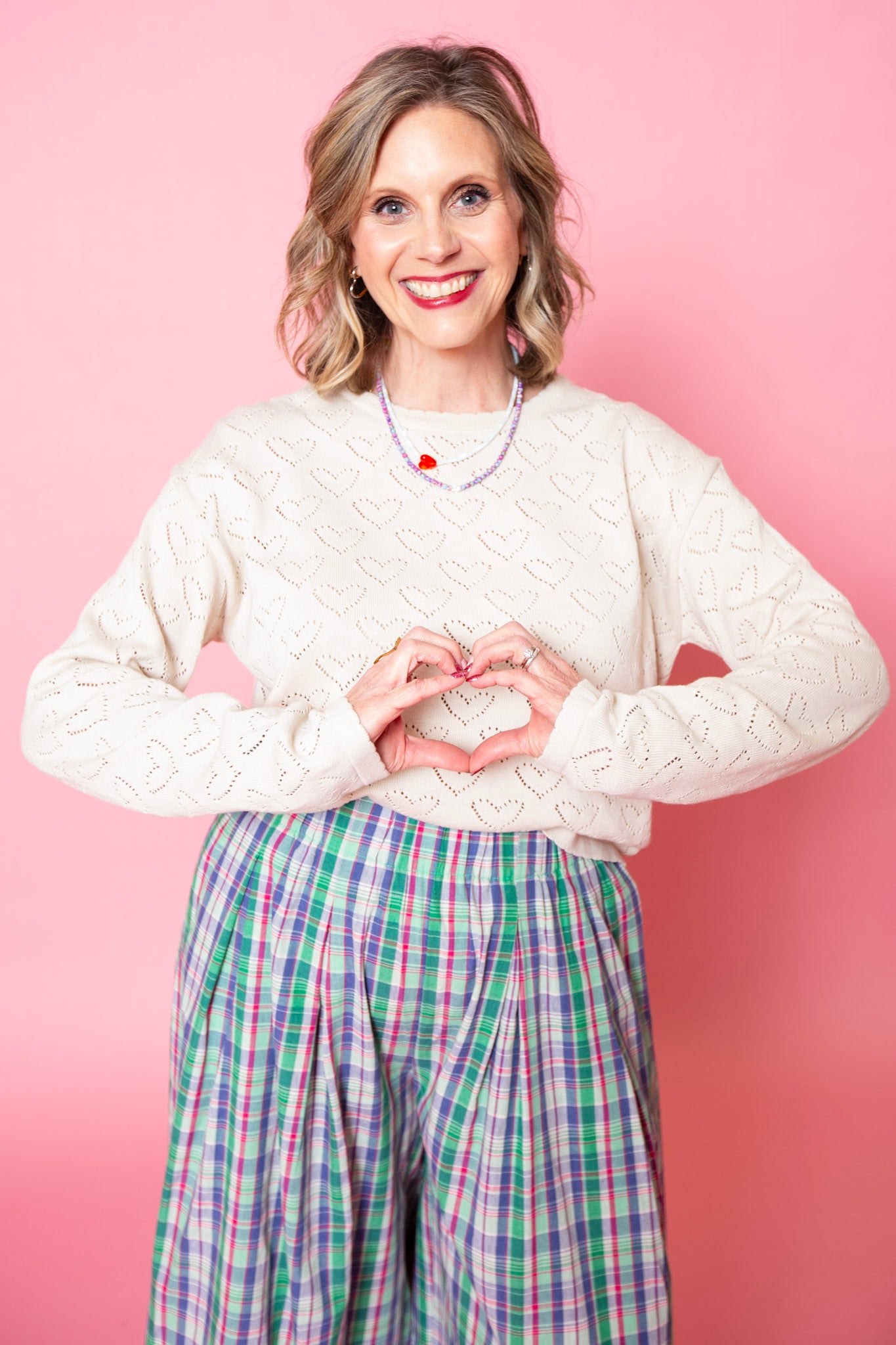 Heart Pointelle Lightweight Sweater